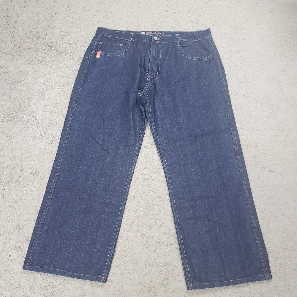 Vintage 5ive Jungle Jeans Mens 40 (FITS 37x27) Y2K Blue Wide Baggy Embroidered